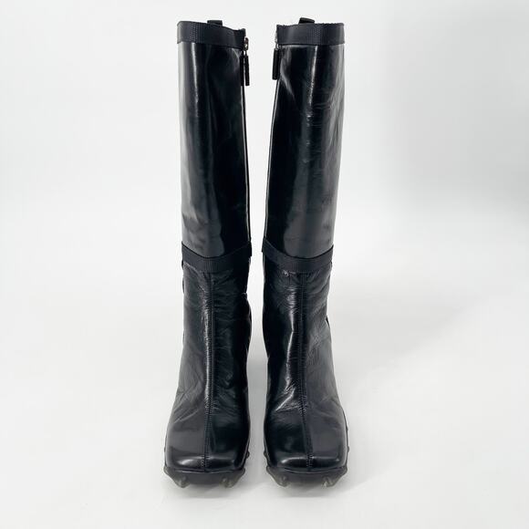 Vintage Miu Miu Black Leather Bubble Sole Square Toe Block Heel Boots IT 37.5 - Picture 5 of 15